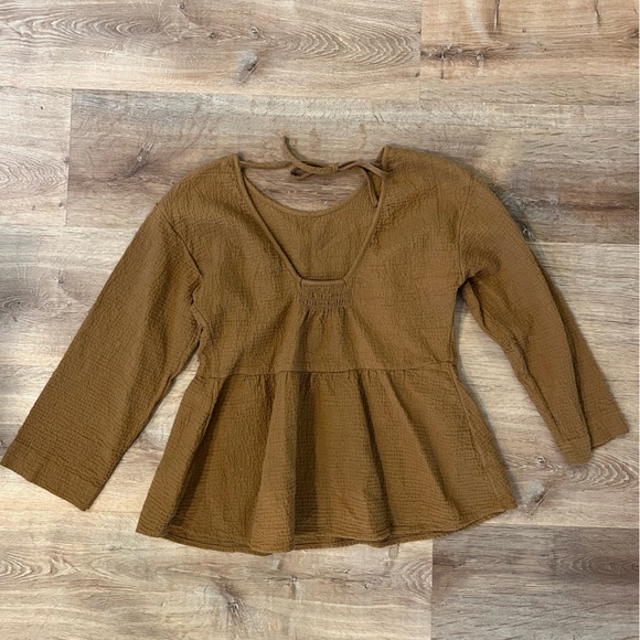 Madewell Lightspun Peplum Open Back Top Size XS Toffee - Picture 2 of 6